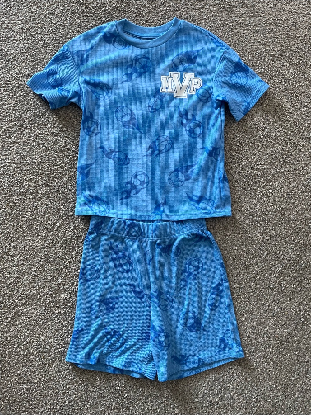 Cuddl Duds Boys Blue Soccer Print Pajama Set